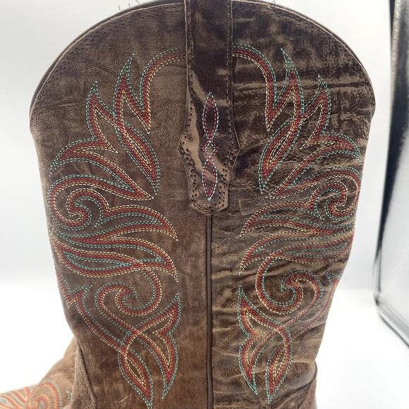 Ariat Distressed Embroidered Brown Leather Boots 6.5 B Heels Multicolored - Picture 5 of 12